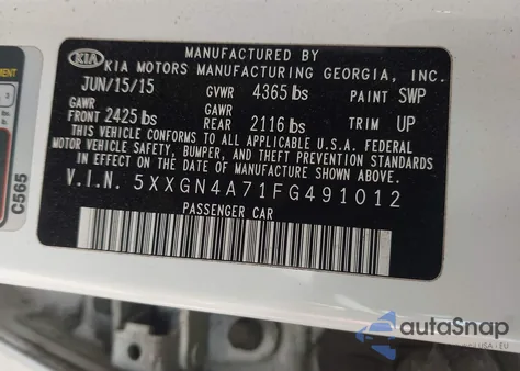 2015 Kia Optima Ex z USA, uszkodzony, nr VIN 5XXGN4A71FG491012